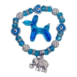 Elephant Charm Aqua Beaded Bracelet with Matching Balloon Dog NEW